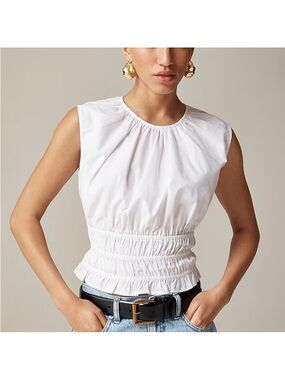 J. Crew White Sleeveless Smocked-Waist Camisole